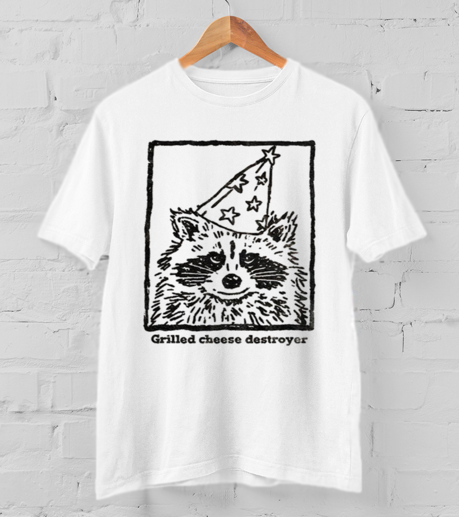 Raccoon Funny Wizard Hat Grilled Cheese Destroyer T-Shirt