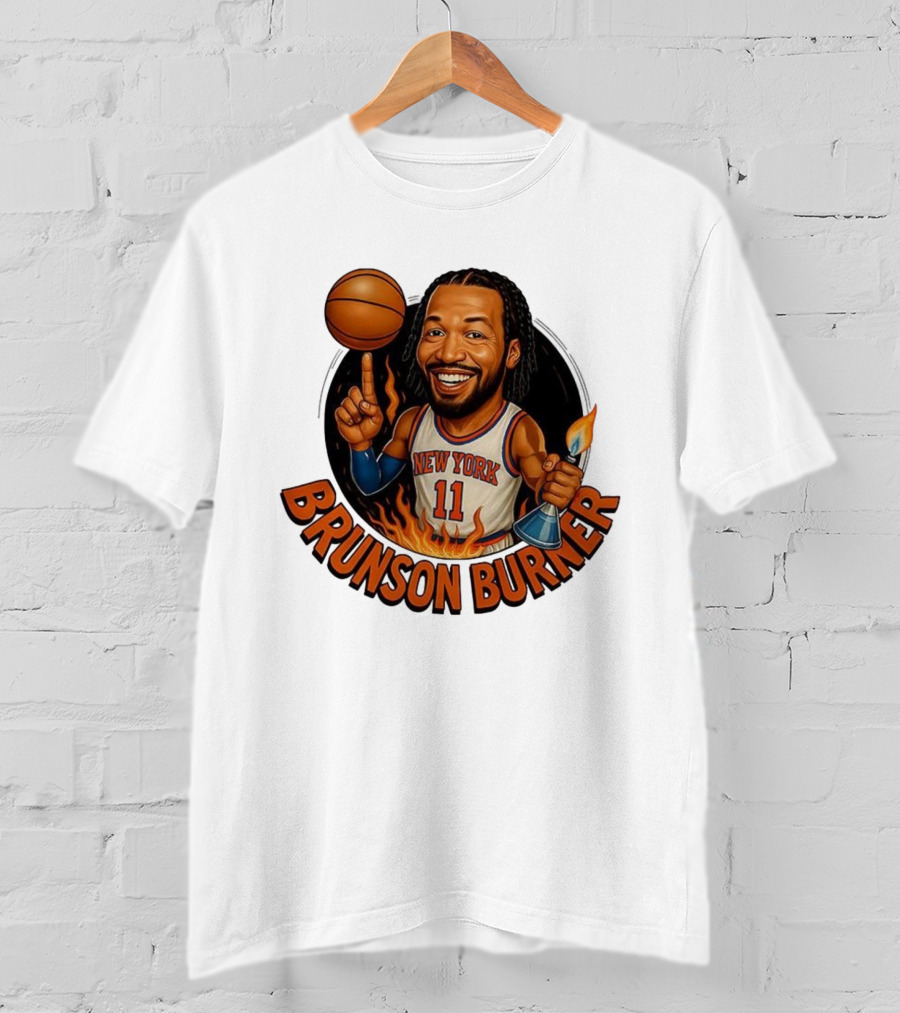 New York Knicks Brunson Burner Cartoon With Basketball And Flames T-Shirt