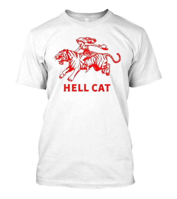 Hell Cat Vintage Cowgirl Riding Tiger Design T-Shirt