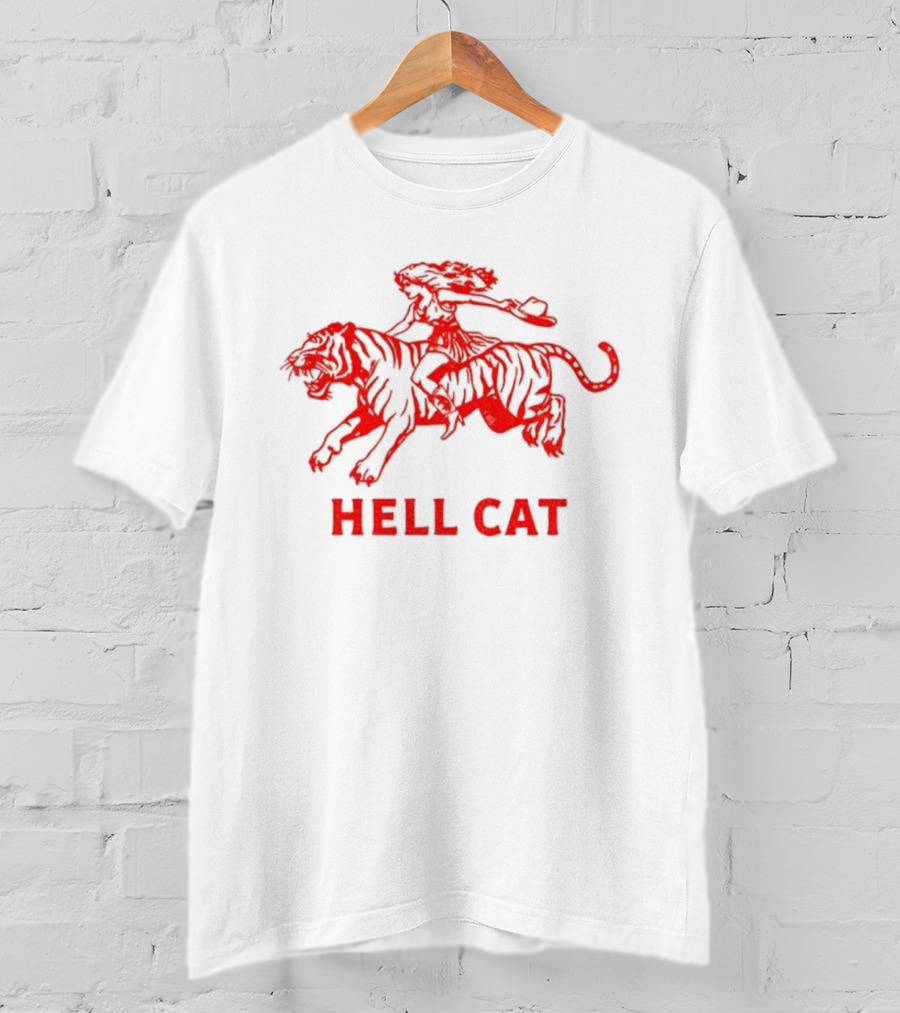 Hell Cat Vintage Cowgirl Riding Tiger Design T-Shirt