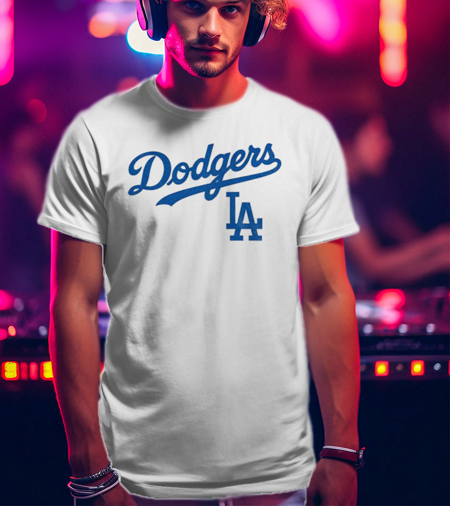 Dodgers LA Vintage Blue Script Team Emblem T-Shirt