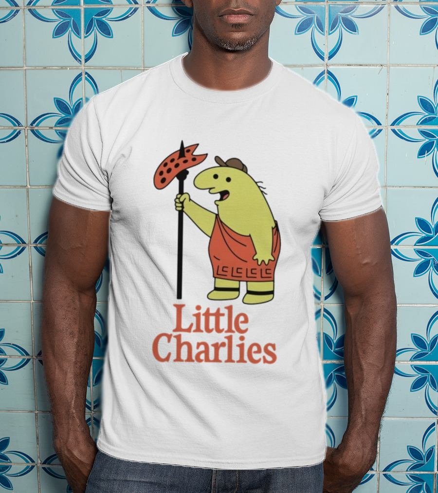 Little Charlies Cartoon Character With Tribal Shield T-Shirt
