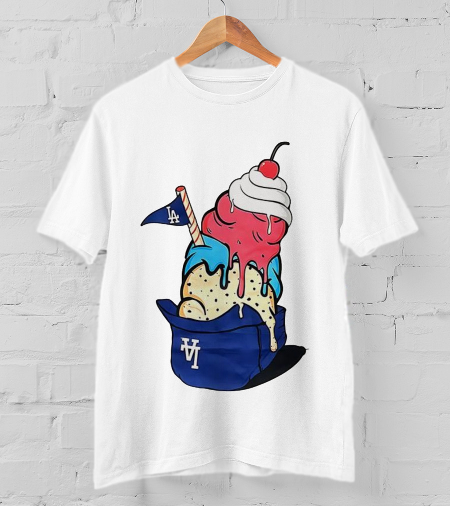 Los Angeles Dodgers Ice Cream Helmet LA Baseball Game Day Treat T-Shirt