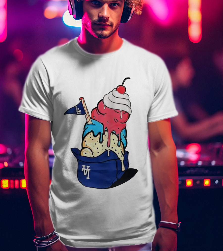 Los Angeles Dodgers Ice Cream Helmet LA Baseball Game Day Treat T-Shirt