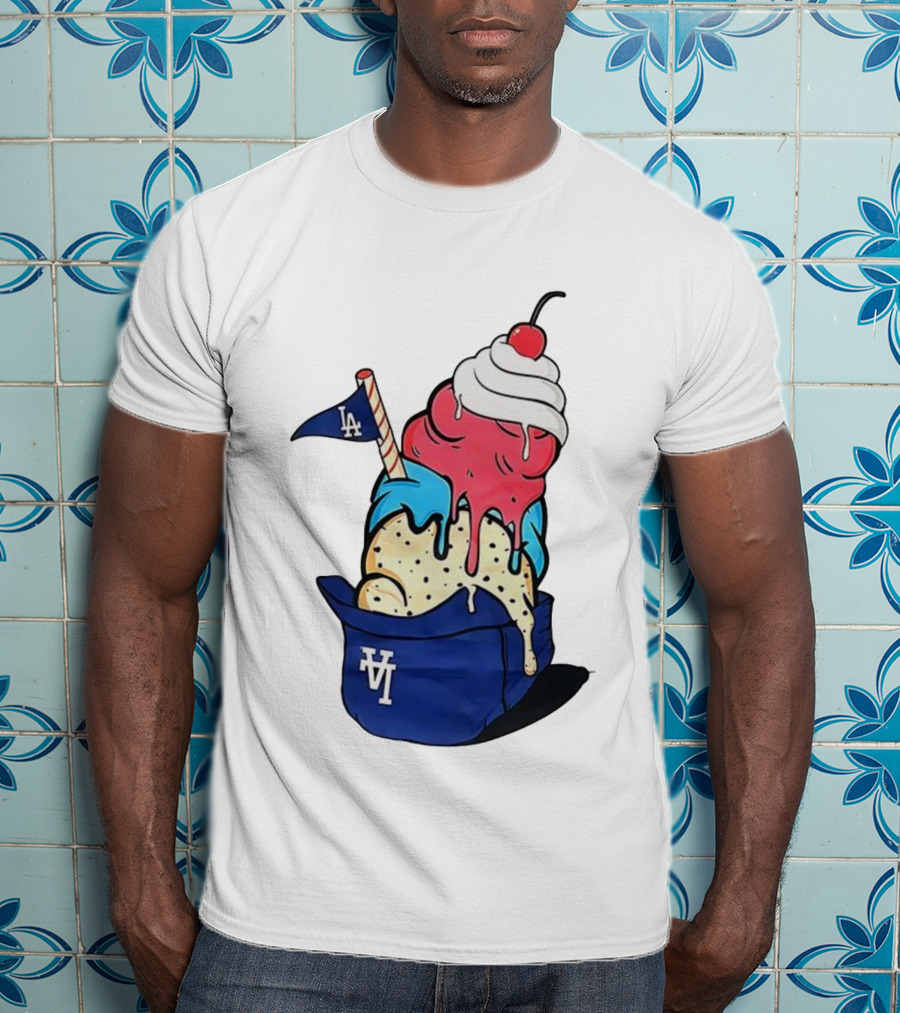 Los Angeles Dodgers Ice Cream Helmet LA Baseball Game Day Treat T-Shirt
