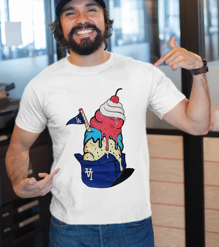 Los Angeles Dodgers Ice Cream Helmet LA Baseball Game Day Treat T-Shirt