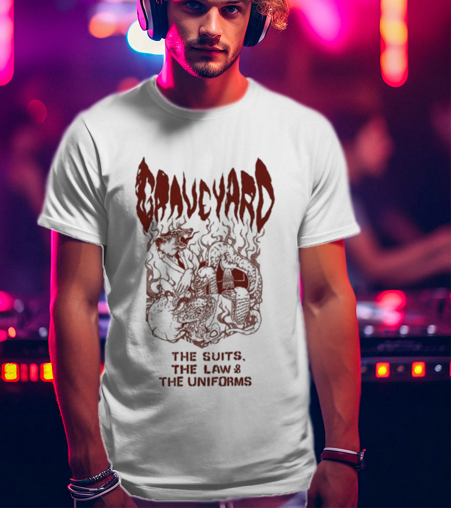 Graveyard The Suits The Law The Uniforms Goliath Skeleton Artwork T-Shirt