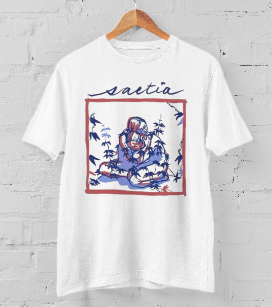 Saetia Tendrils Sketch Art Blue Red Frame T-Shirt