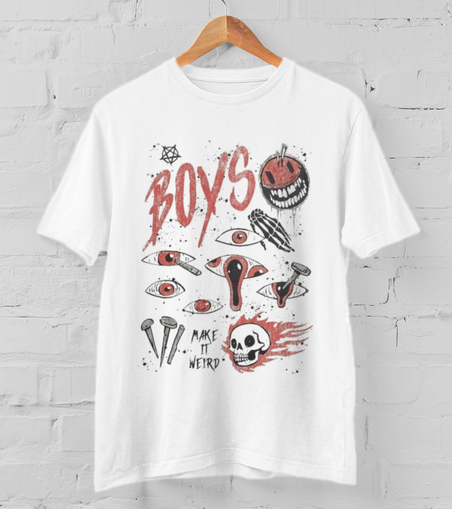 Boys Make It Weird Red Eyes And Skull Design T-Shirt
