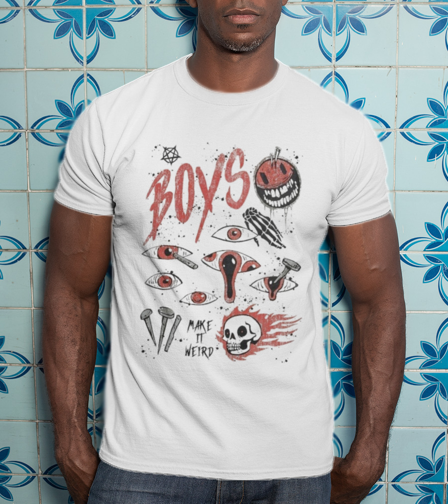 Boys Make It Weird Red Eyes And Skull Design T-Shirt