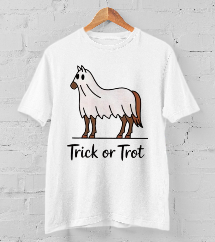 Trick Or Trot Halloween Horse Lover Cute Ghost Costume T-Shirt