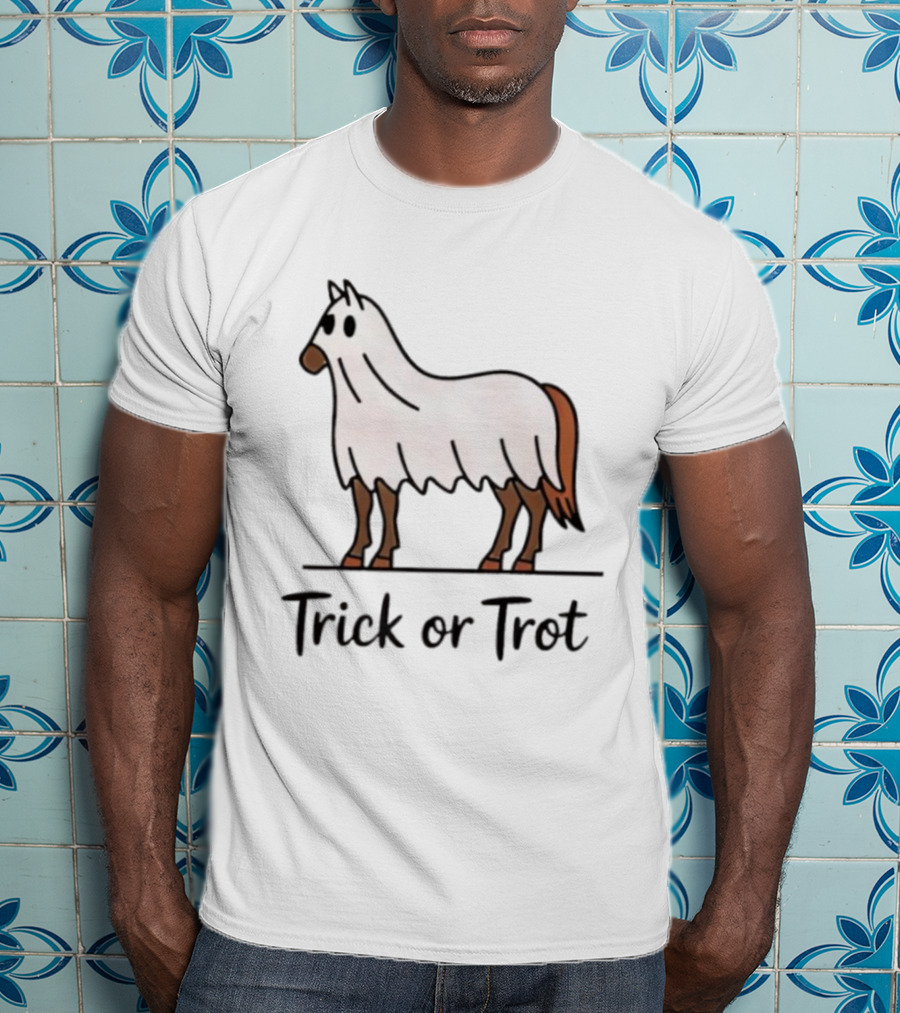 Trick Or Trot Halloween Horse Lover Cute Ghost Costume T-Shirt