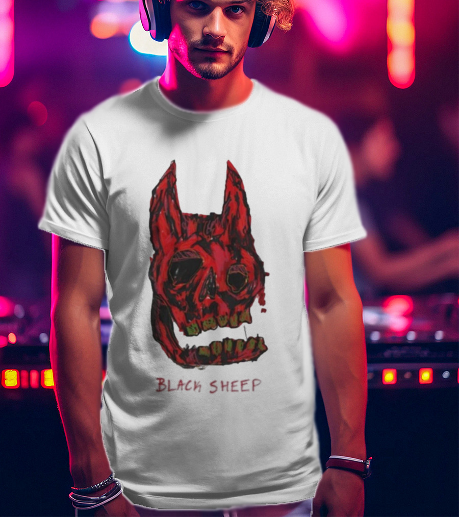 Caskey Black Sheep Skull Red Demon Mask T-Shirt