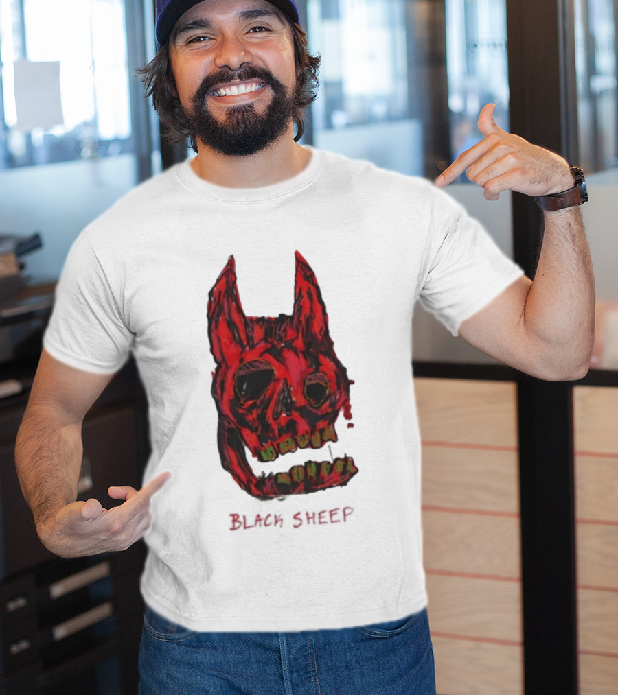 Caskey Black Sheep Skull Red Demon Mask T-Shirt