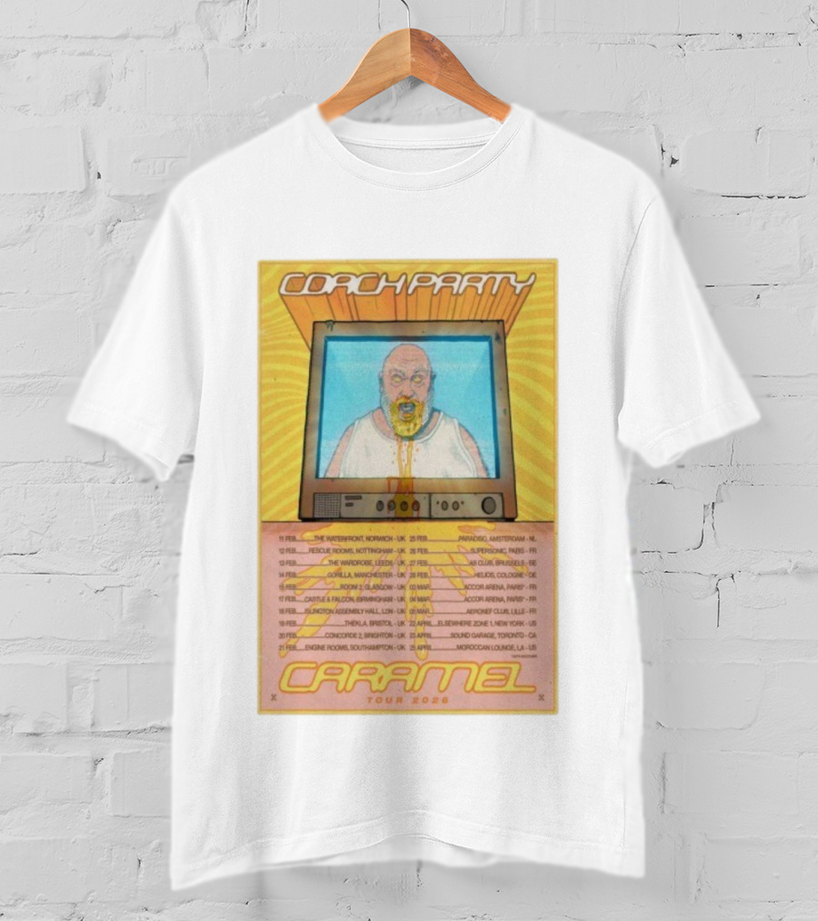 Coach Party Caramel Tour 2026 Concert Dates And Venues With Retro TV Illustration T-Shirt