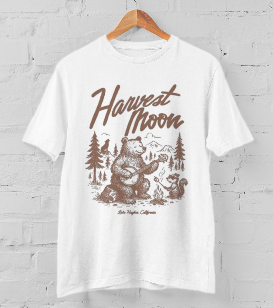 Harvest Moon Lake Hughes California Bear Forest Illustration T-Shirt