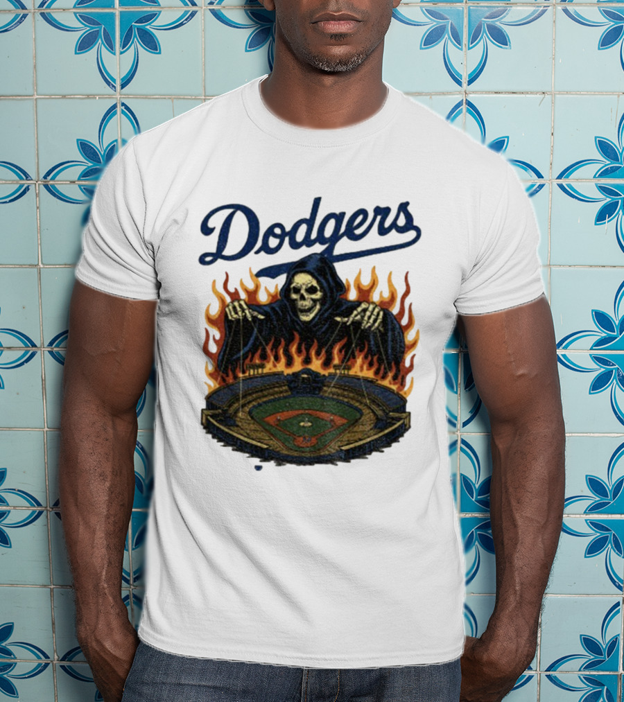 Dodgers Grim Reaper Over Baseball Stadium Fire Swea T-Shirt