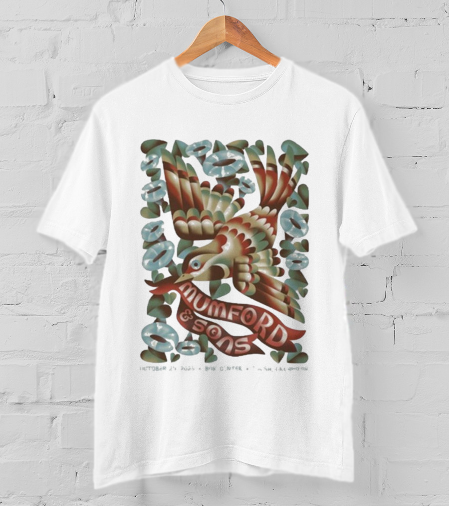 Mumford And Sons Oct 25 2025 BOK Center Tulsa Oklahoma Concert Bird Tattoo Style T-Shirt