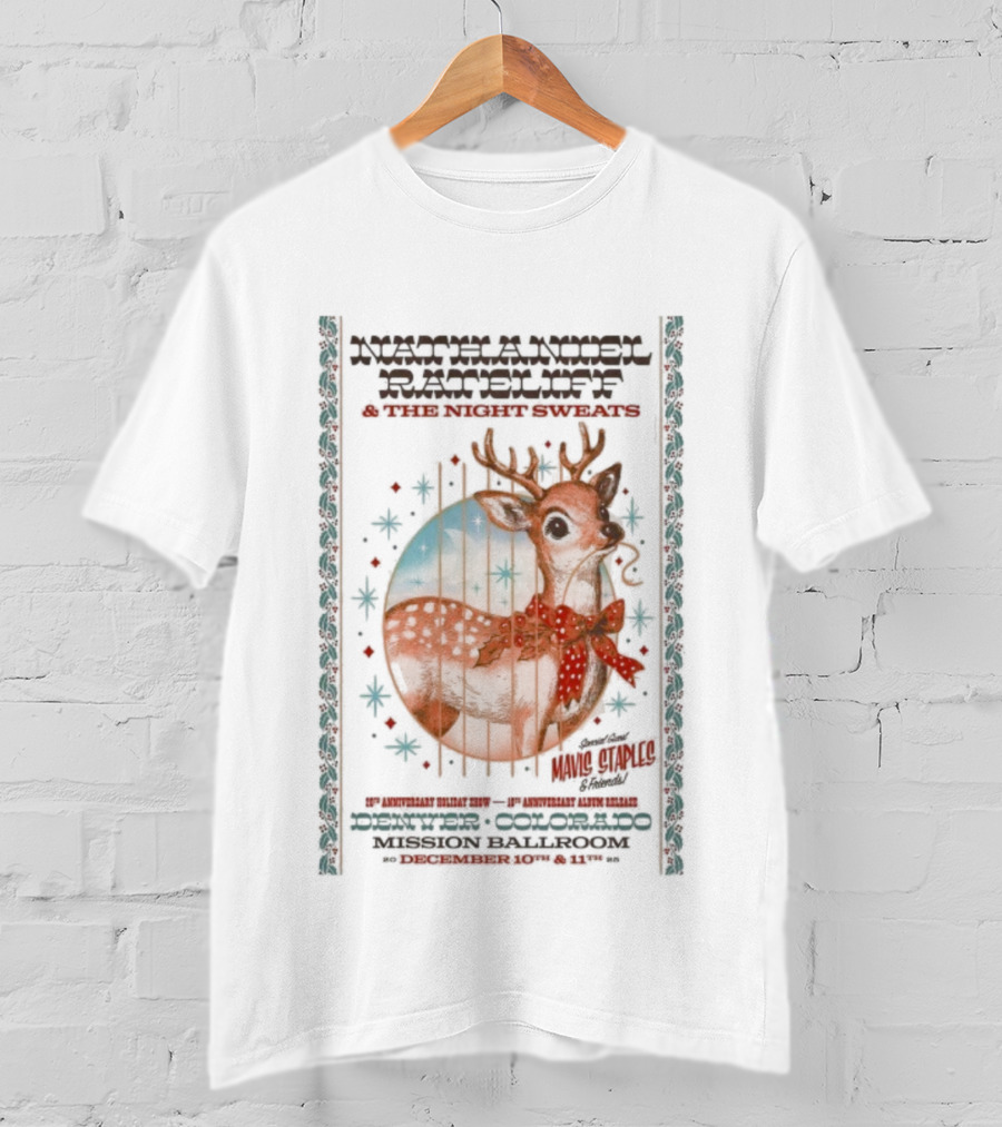Nathaniel Rateliff Night Sweats Dec 10 11 2025 Mission Ballroom Denver CO Fawn And Deer Bolo Tie T-Shirt