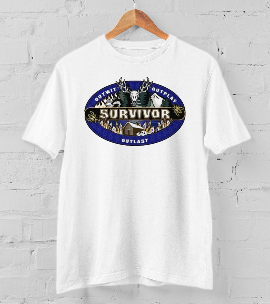 Survivor Yellowjackets Outwit Outplay Outlast Cabin Scene With Deer Skull And Mountains T-Shirt