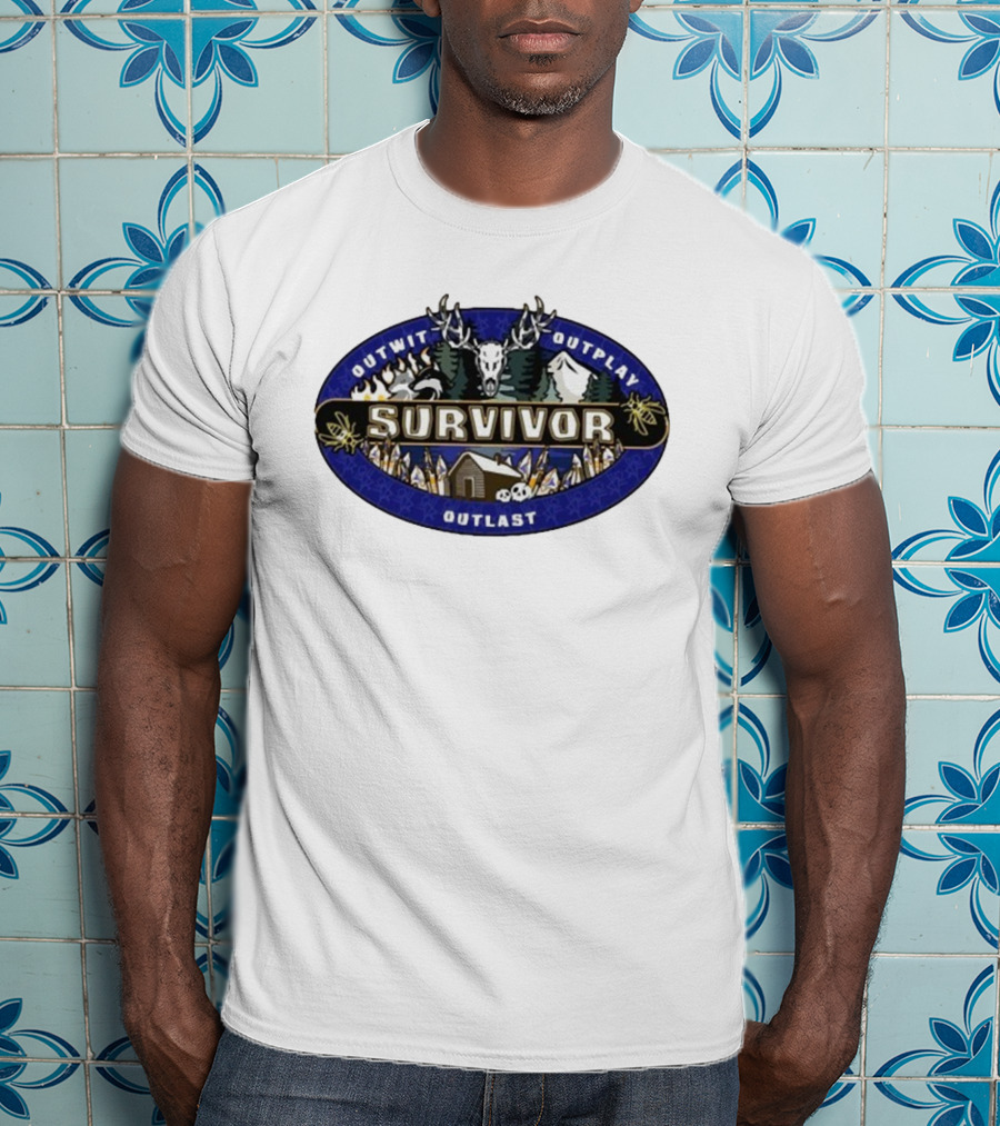 Survivor Yellowjackets Outwit Outplay Outlast Cabin Scene With Deer Skull And Mountains T-Shirt
