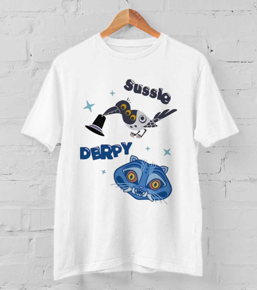 Sussie Derpy Cartoon Bird And Tiger Characters With Stars KPop Demon Hunters T-Shirt