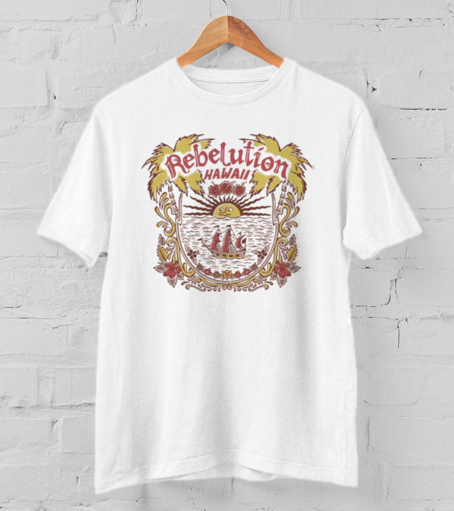 Rebelution Hawaii Tropical Sun And Sailboat Scene T-Shirt