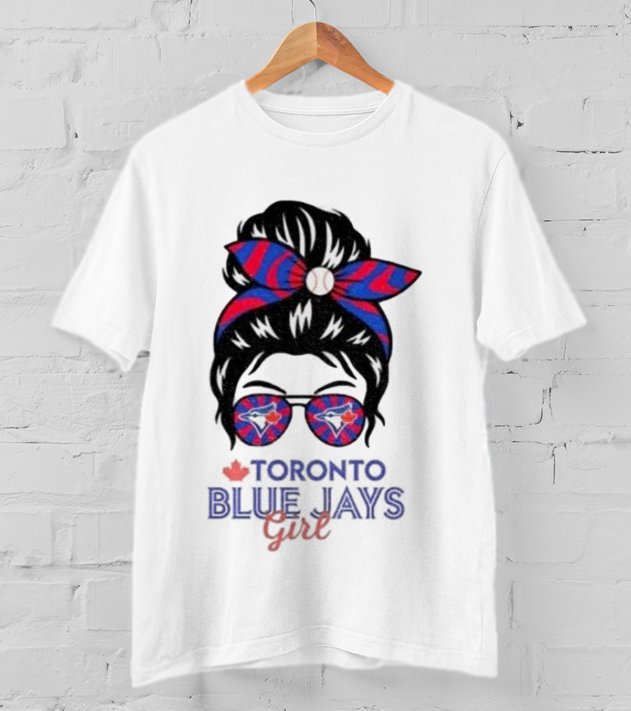 Toronto Blue Jays Girl Messy Bun Glasses Baseball Fans T-Shirt