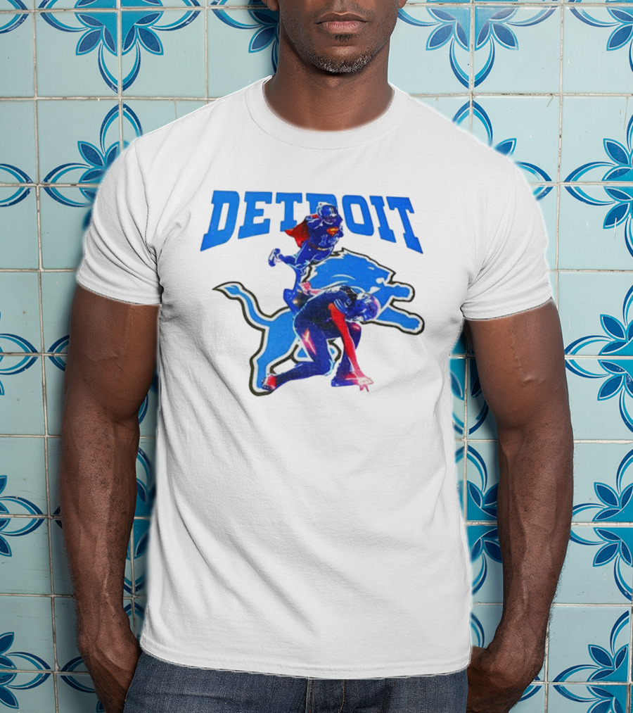 Detroit Lions Superman Crossover Athlete Leap T-Shirt