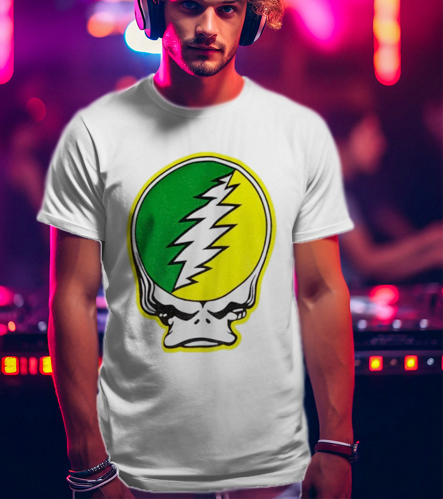 Grateful Ducks Grateful Dead Steal Your Face Green Yellow Bolt 26 T-Shirt