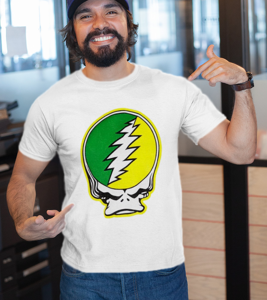 Grateful Ducks Grateful Dead Steal Your Face Green Yellow Bolt 26 T-Shirt