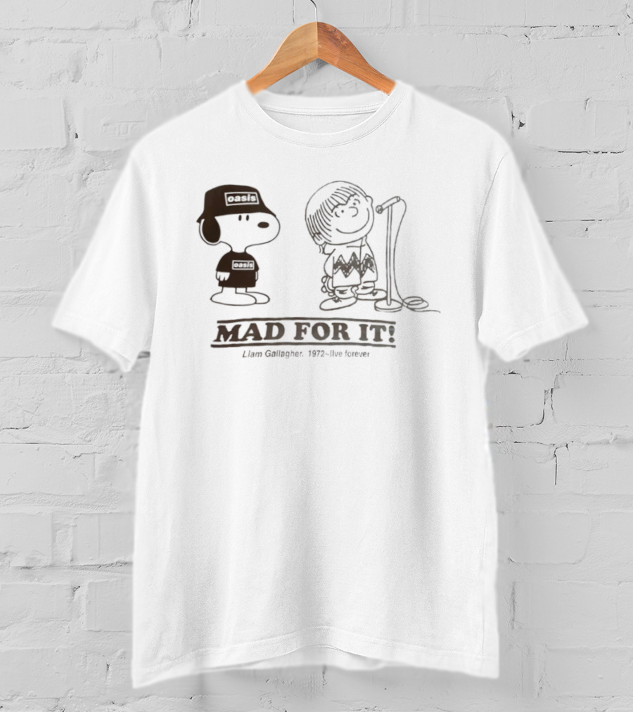 Oasis Snoopy Charlie Brown Mad For It Liam Gallagher Live Forever 1978 T-Shirt