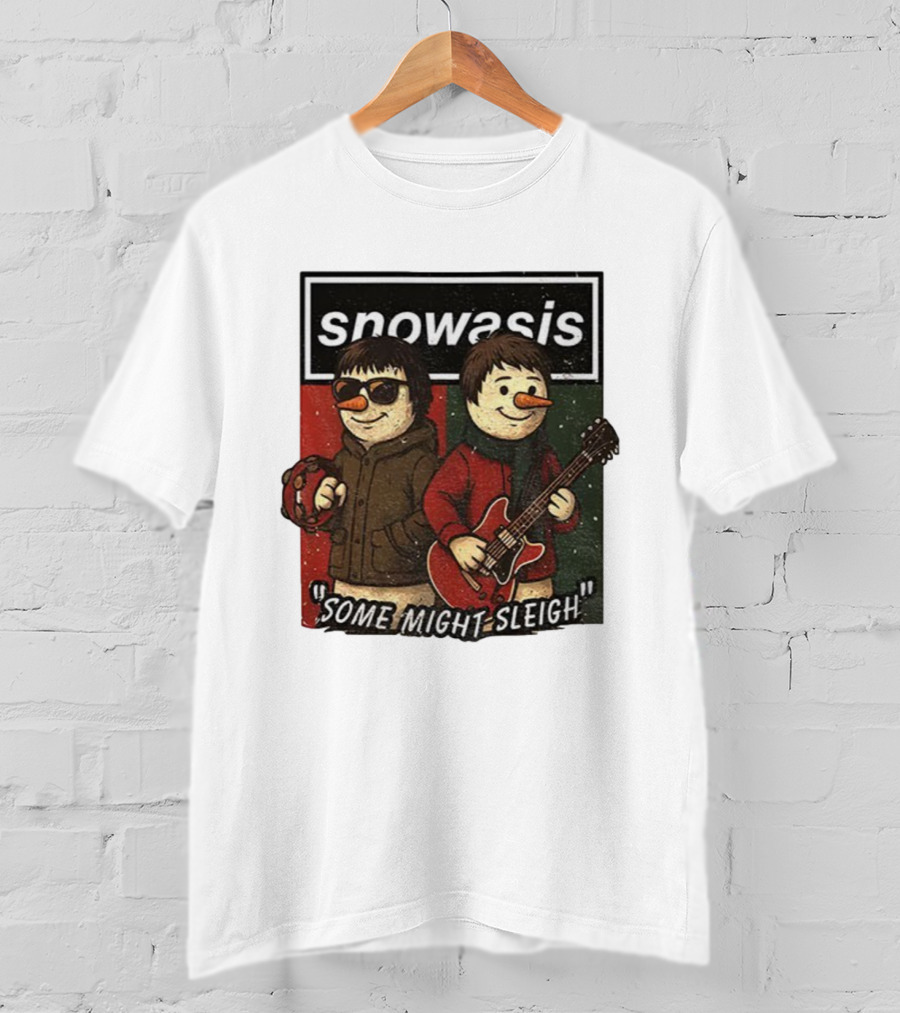 Snowasis Christmas Some Might Sleigh Snowman Band Holiday Pun T-Shirt