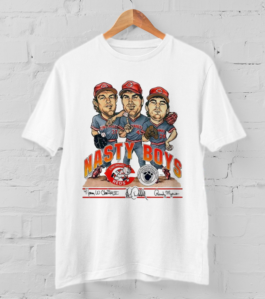 Cincinnati Reds Nasty Boys 37 43 28 Schottzie 02 Baseball Caricature T-Shirt