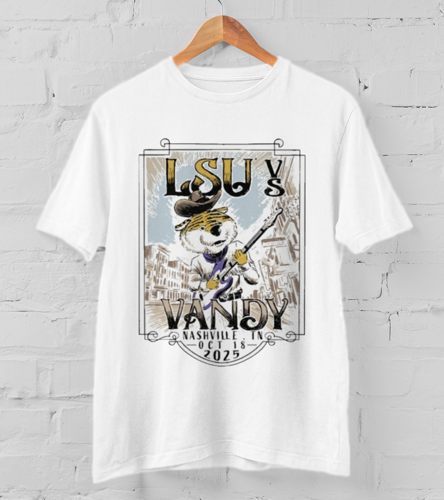 LSU Tigers Vs Vandy Vanderbilt Commodores Nashville TN Oct 18 2025 Mascot Guitar City Showdown T-Shirt