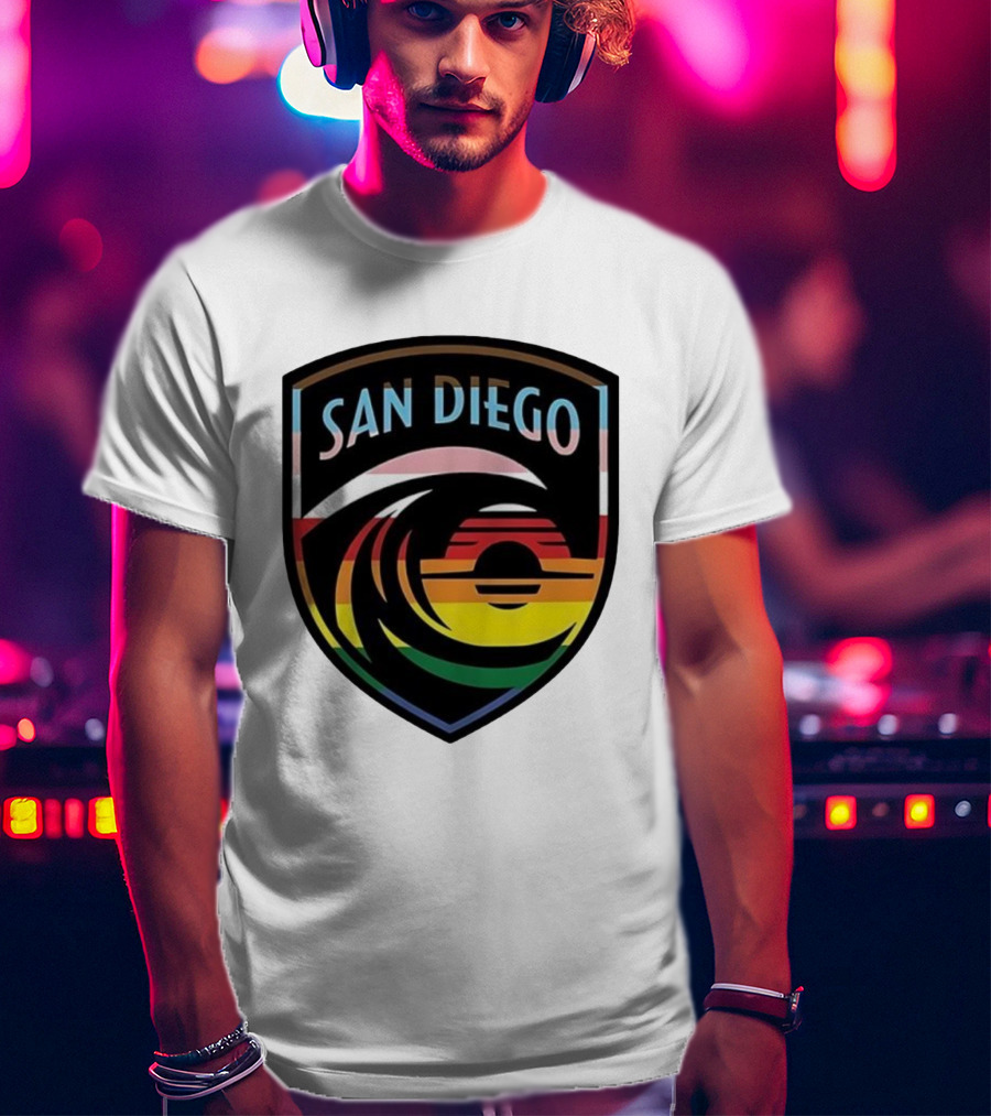 San Diego Wave FC LGBTQ+ Pride Rainbow Wave Sunset T-Shirt