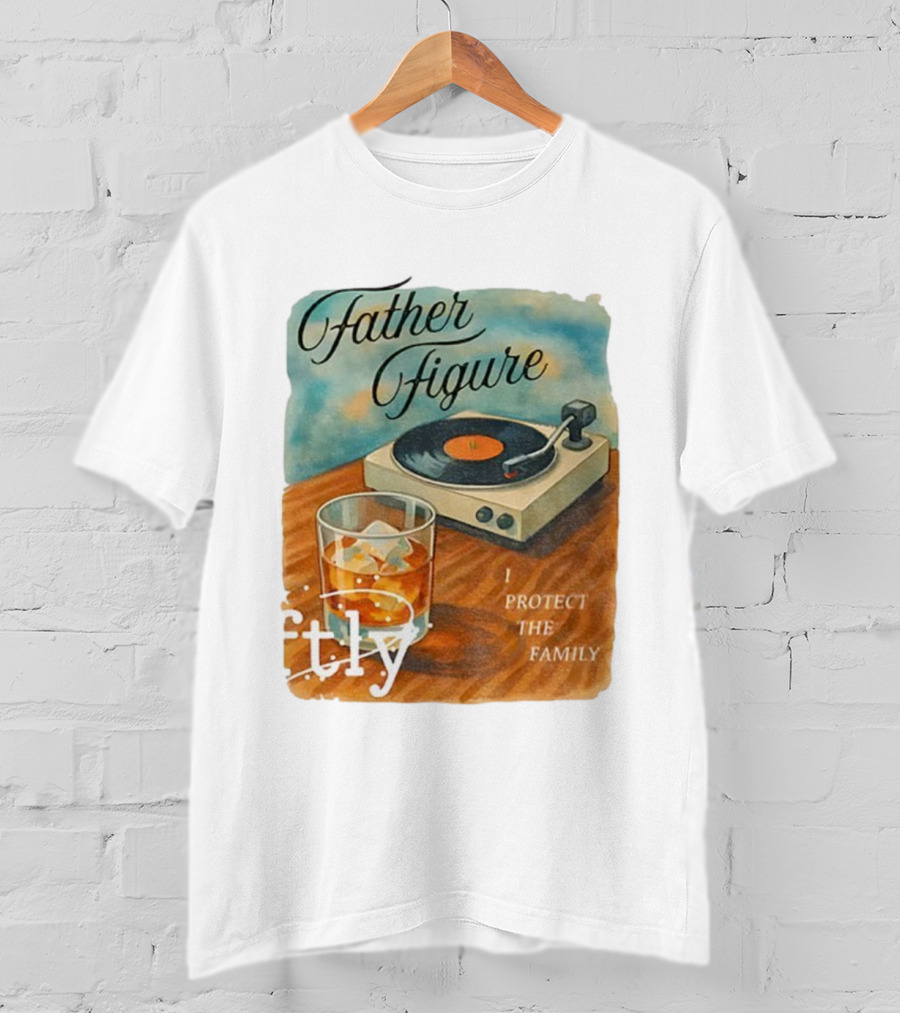 Father Figure I Protect The Family Vintage Record Player And Whiskey Glass T-Shirt
