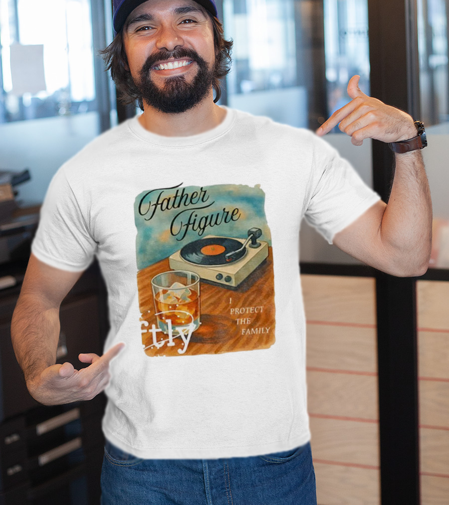 Father Figure I Protect The Family Vintage Record Player And Whiskey Glass T-Shirt