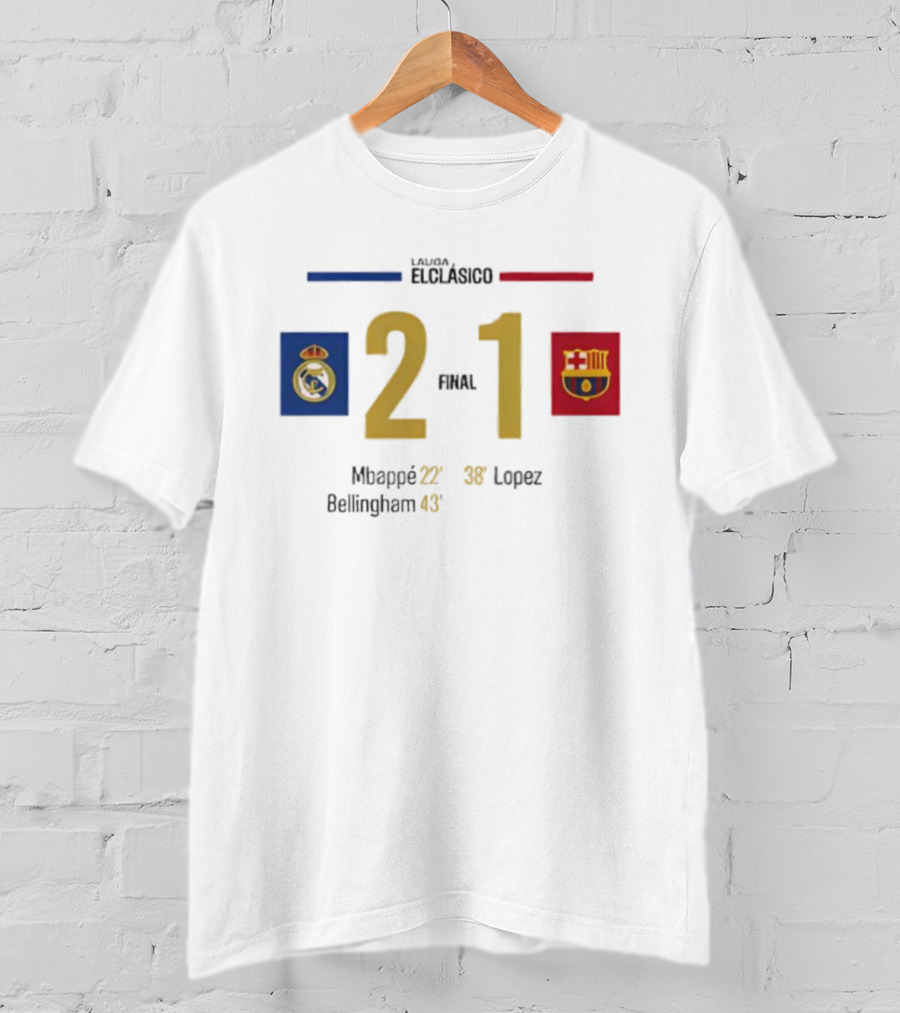 LaLiga ElClásico Real Madrid 2-1 Barcelona 2025 Final Mbappé Bellingham López T-Shirt