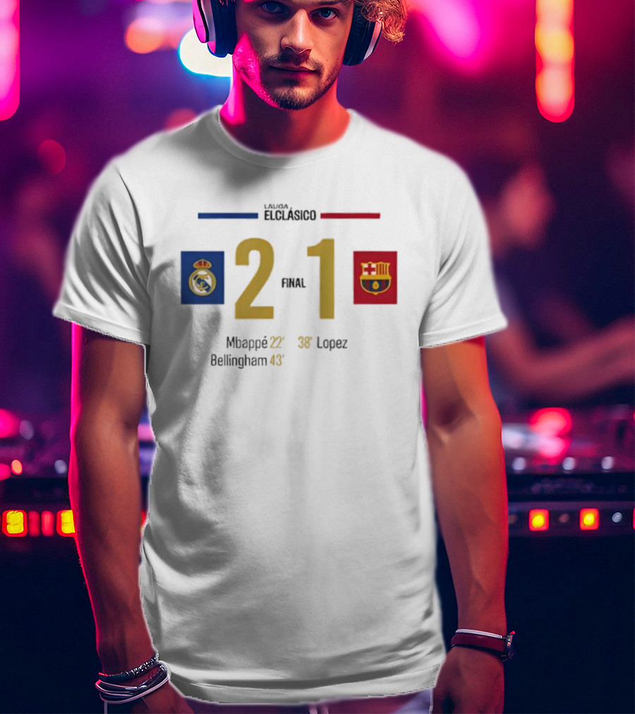 LaLiga ElClásico Real Madrid 2-1 Barcelona 2025 Final Mbappé Bellingham López T-Shirt