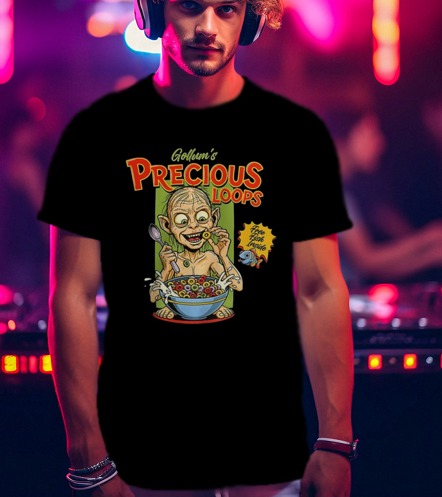 Gollum’s Precious Loops Free Fish Inside Lord Of The Rings Froot Loops Parody T-Shirt