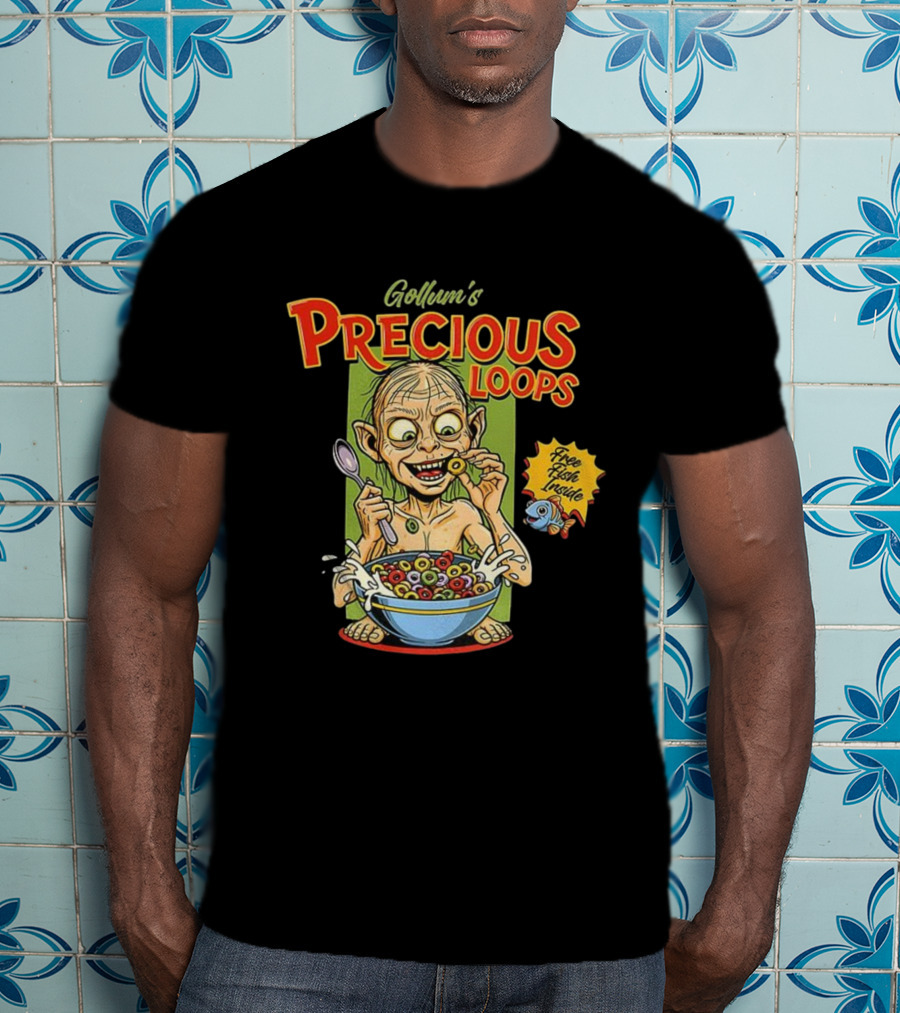 Gollum’s Precious Loops Free Fish Inside Lord Of The Rings Froot Loops Parody T-Shirt
