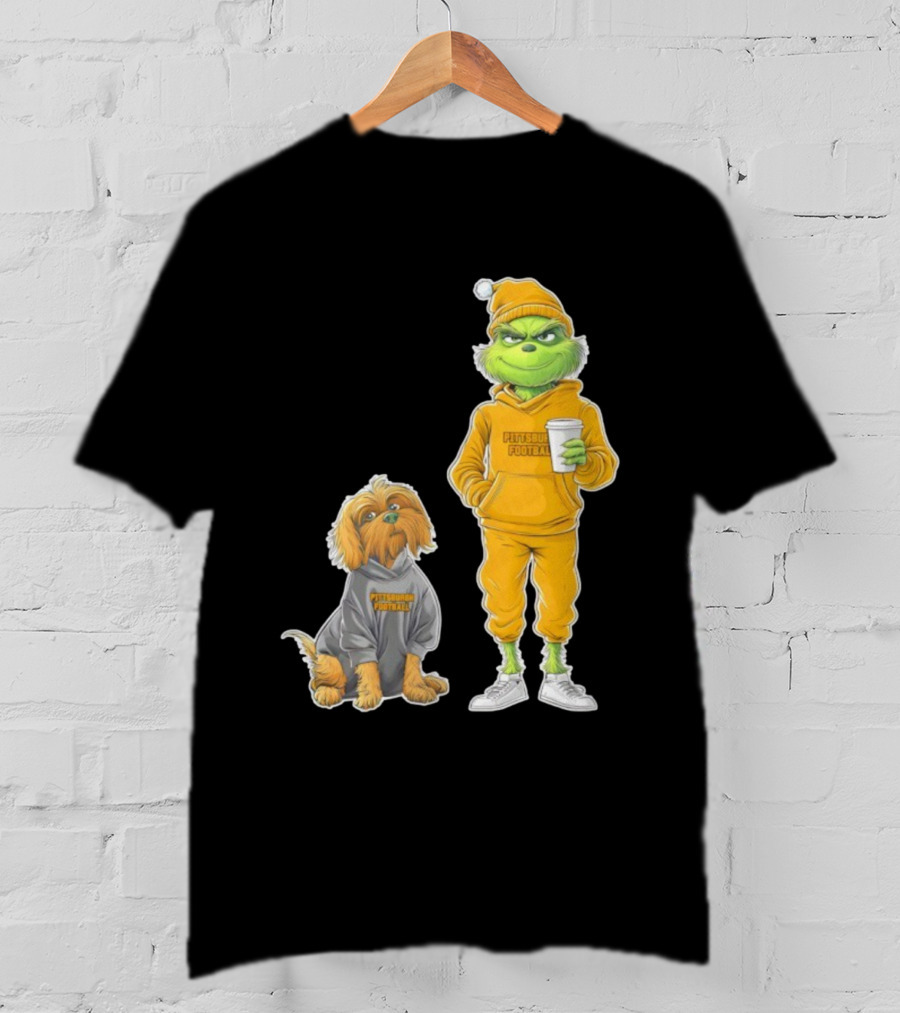 Pittsburgh Football Green Monster Grinch And Dog Christmas T-Shirt