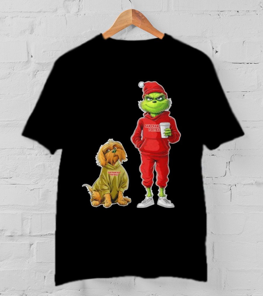 San Francisco Football Grinch And Dog Christmas 49ers Holiday T-Shirt