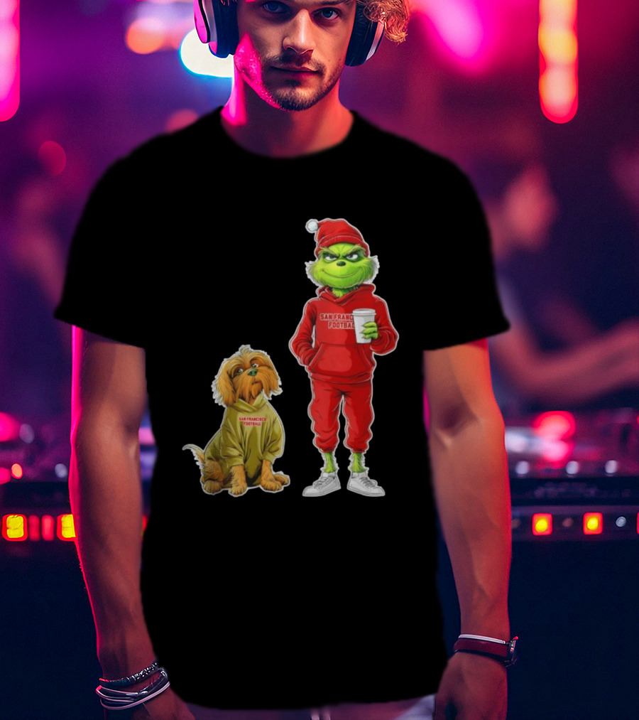San Francisco Football Grinch And Dog Christmas 49ers Holiday T-Shirt
