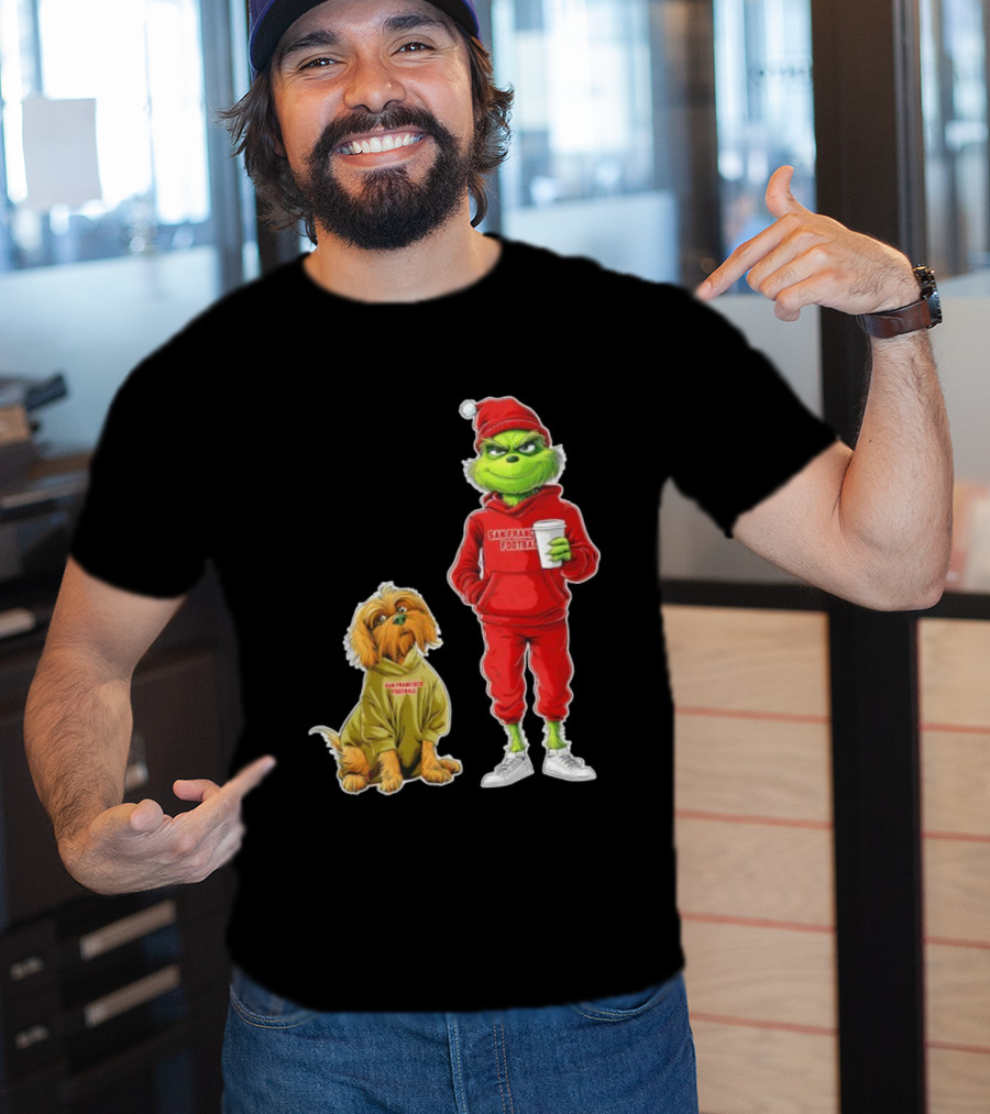San Francisco Football Grinch And Dog Christmas 49ers Holiday T-Shirt