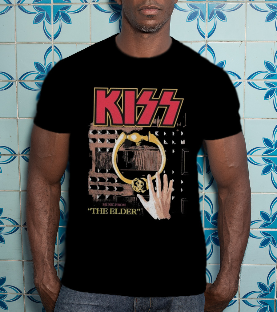 Kiss Music From The Elder Door Knocker Hand Iconic Rock Album Cover T-Shirt