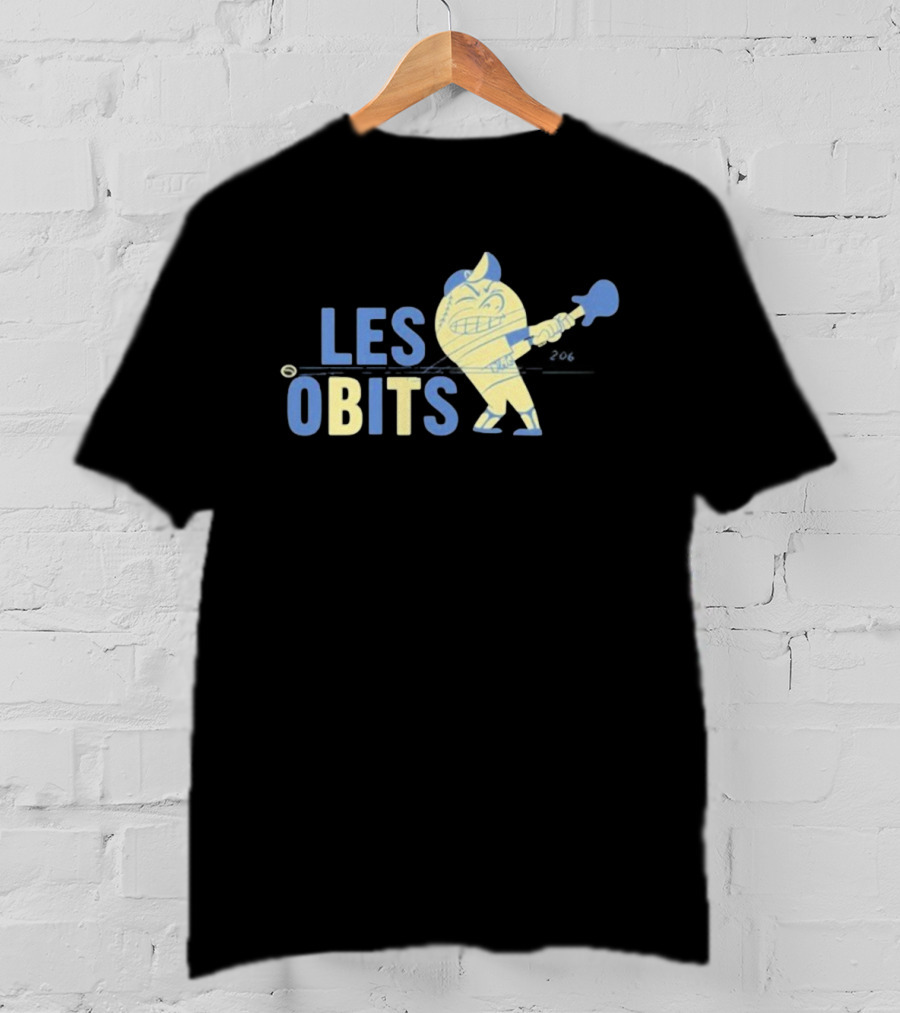 Les Obits Baseball Cartoon Character Batting Sports Graphic T-Shirt