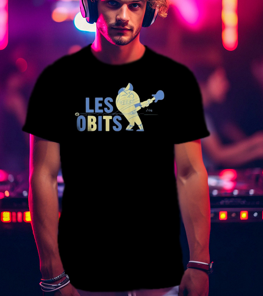 Les Obits Baseball Cartoon Character Batting Sports Graphic T-Shirt