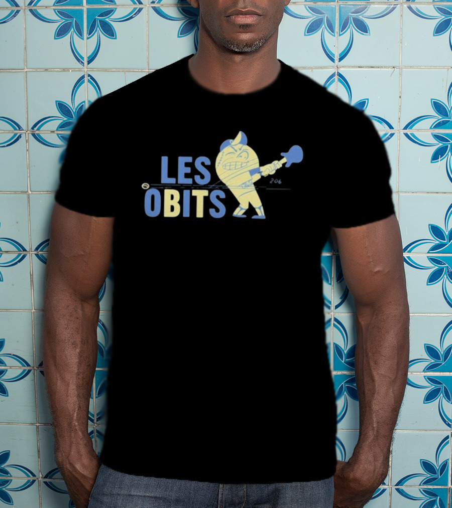 Les Obits Baseball Cartoon Character Batting Sports Graphic T-Shirt